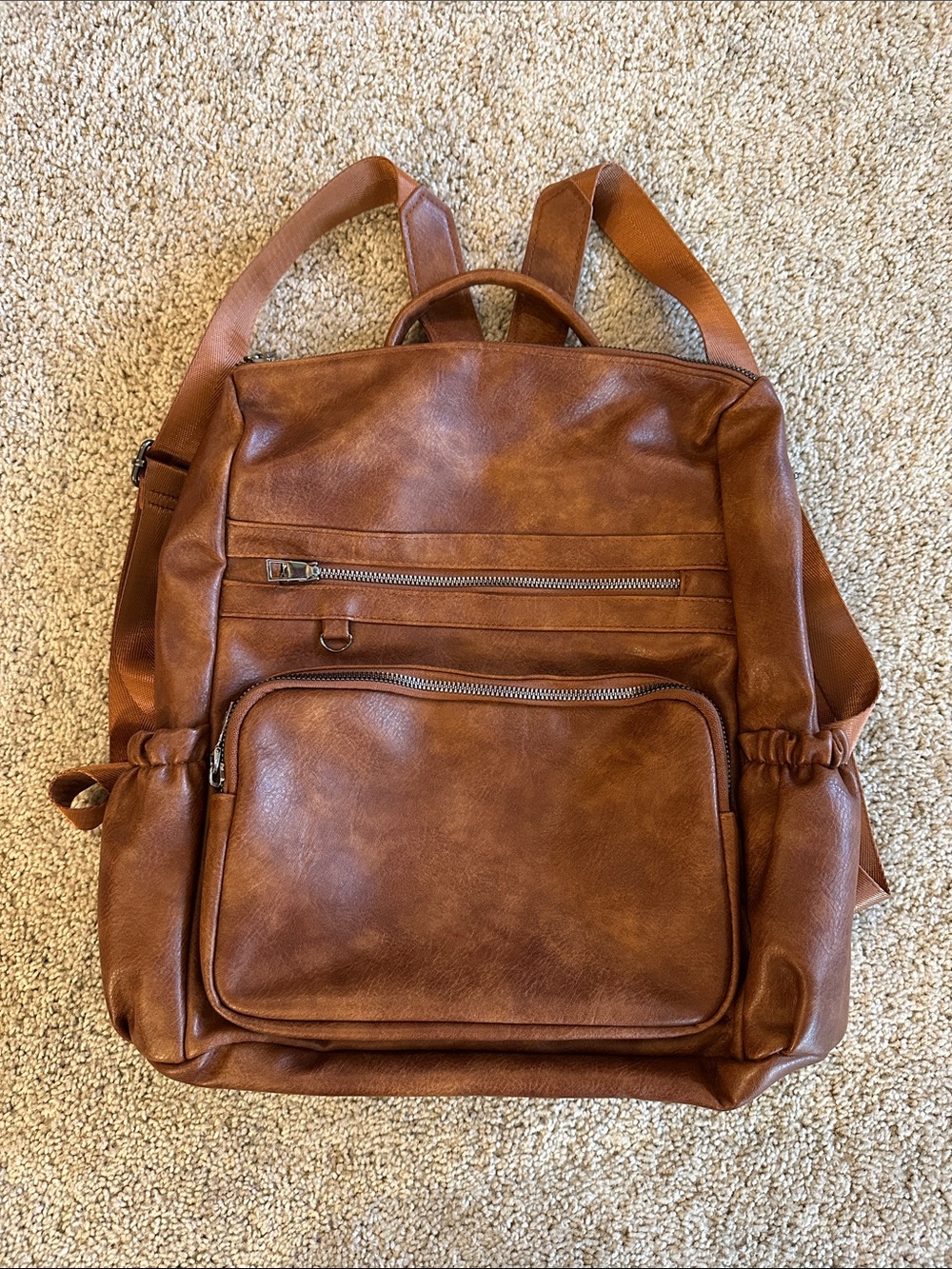 Faux Leather Adjustable Travel Backpack
